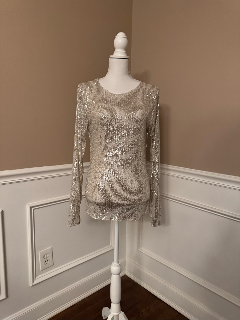 Intimately Free People Women's Long-Sleeve Sequined Tunic in Champagne. NWT